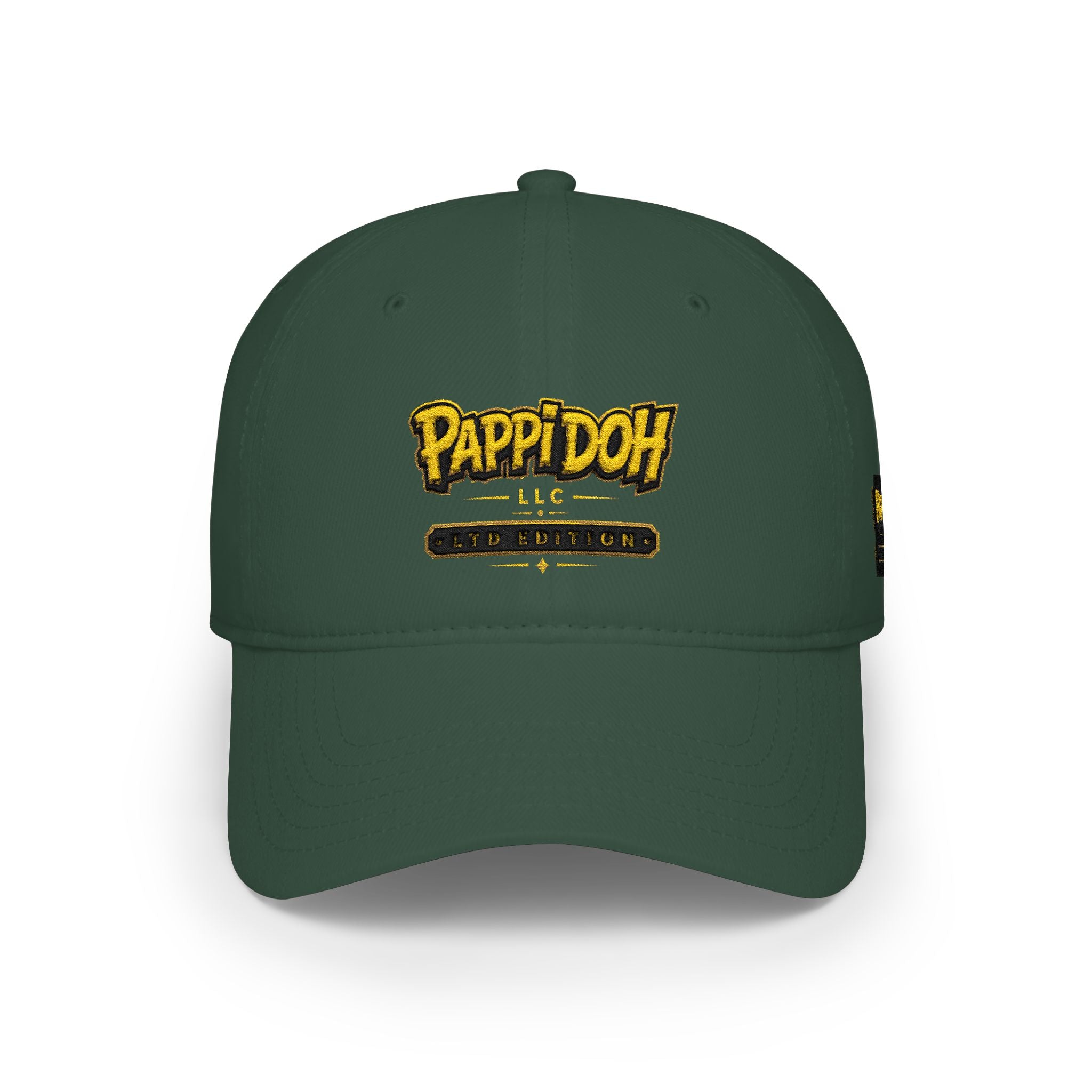 Pappidoh Logo Low Profile Baseball Cap — Black & Gold Streetwear Trucker Hat