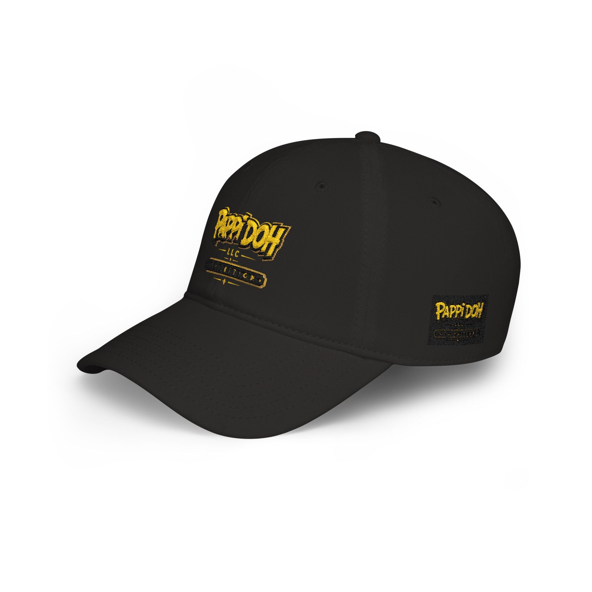 Pappidoh Logo Low Profile Baseball Cap — Black & Gold Streetwear Trucker Hat