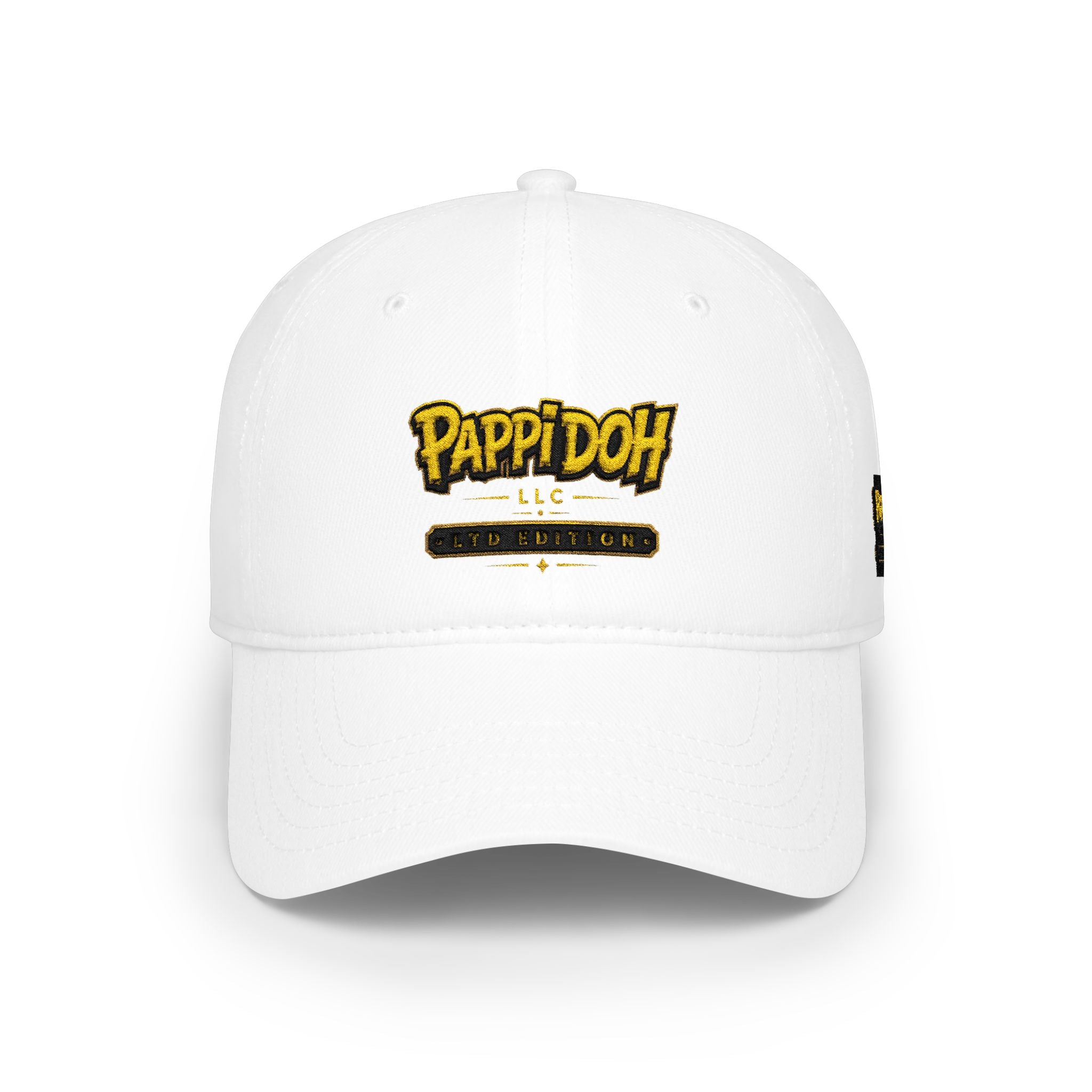 Pappidoh Logo Low Profile Baseball Cap — Black & Gold Streetwear Trucker Hat