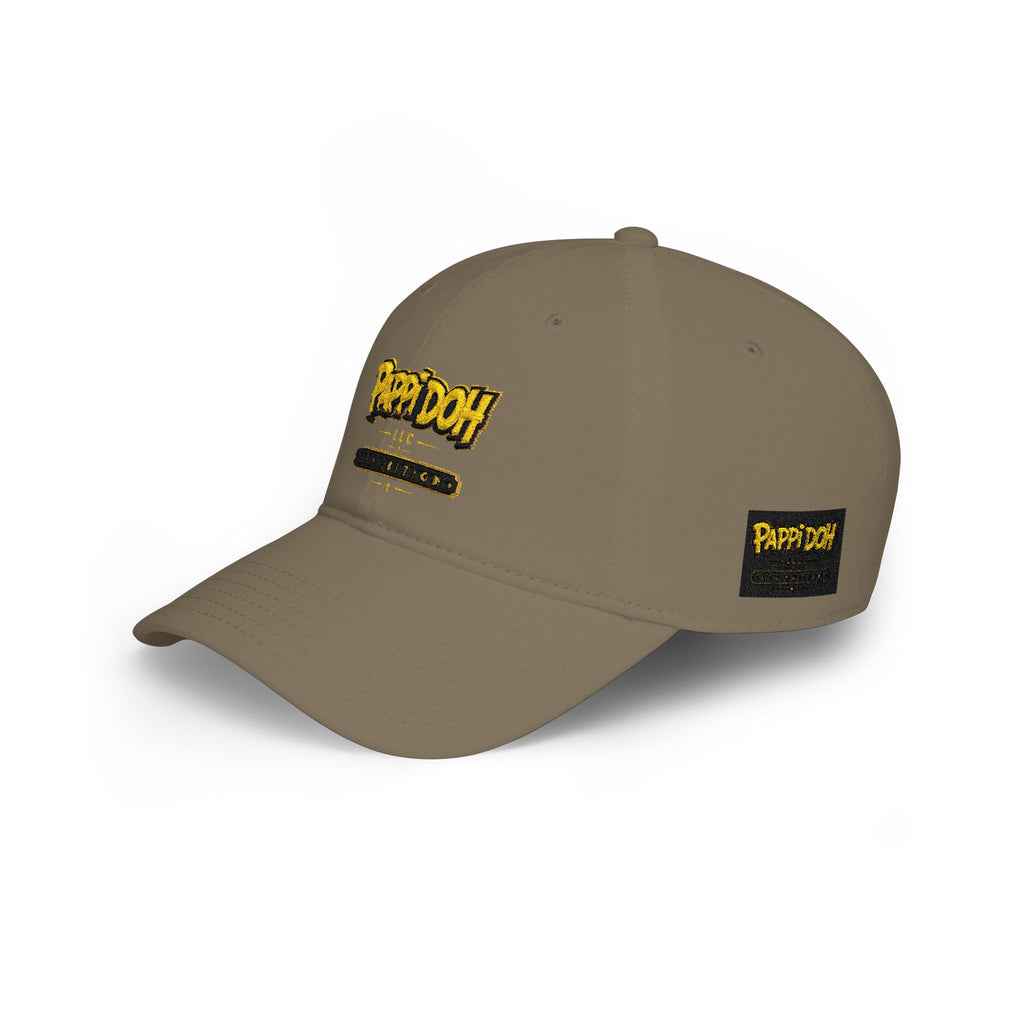 Pappidoh Logo Low Profile Baseball Cap — Black & Gold Streetwear Trucker Hat