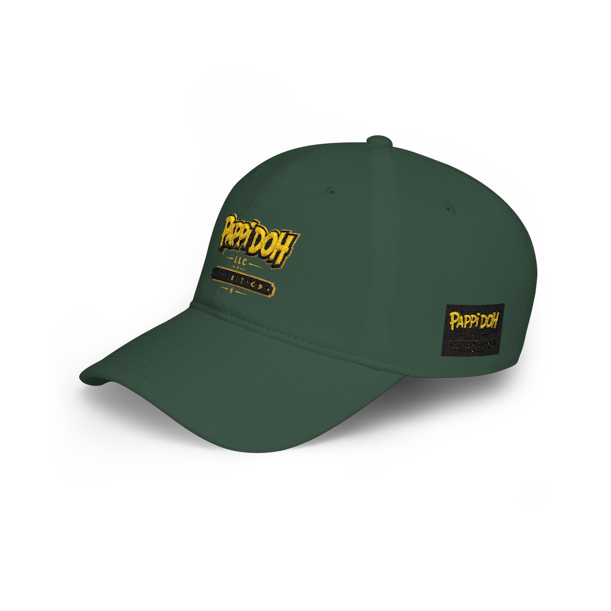 Pappidoh Logo Low Profile Baseball Cap — Black & Gold Streetwear Trucker Hat