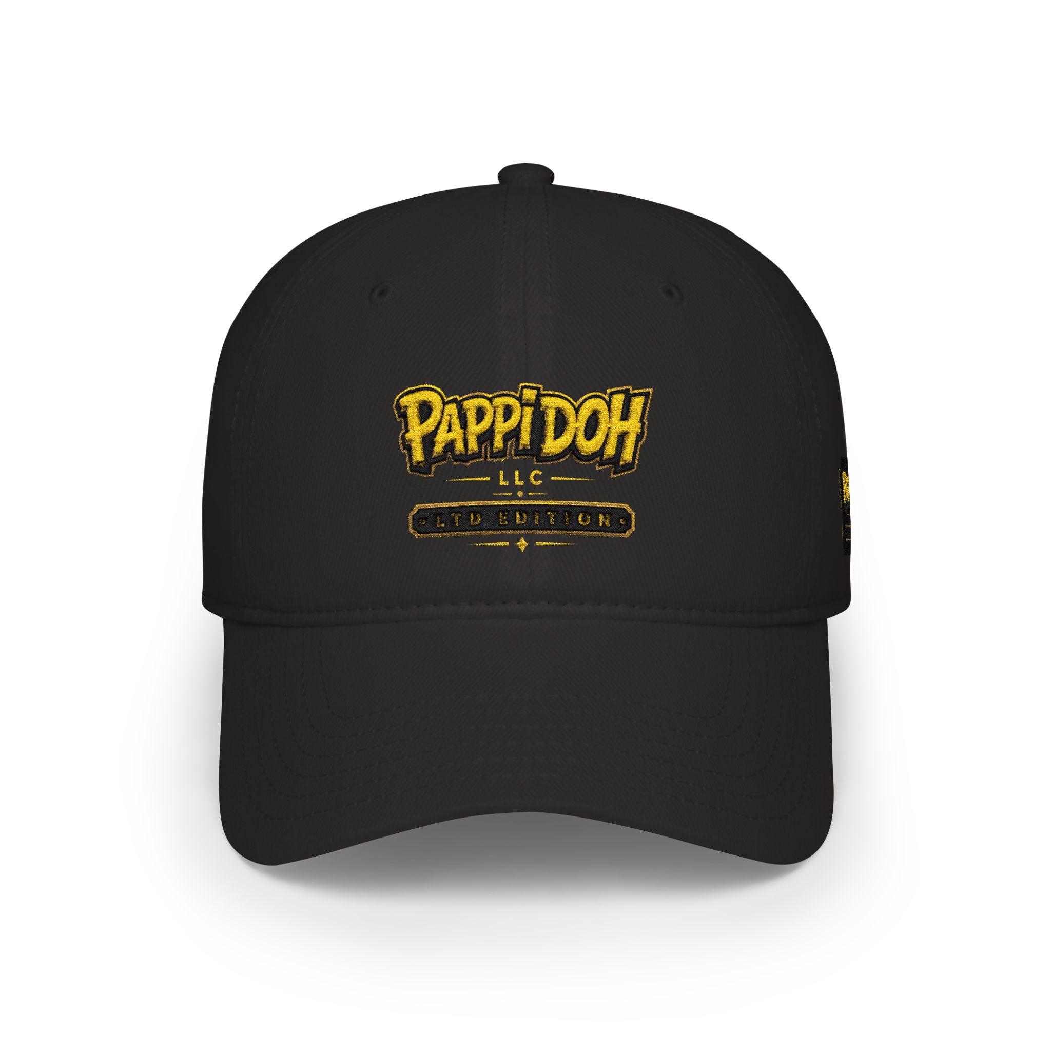 Pappidoh Logo Low Profile Baseball Cap — Black & Gold Streetwear Trucker Hat