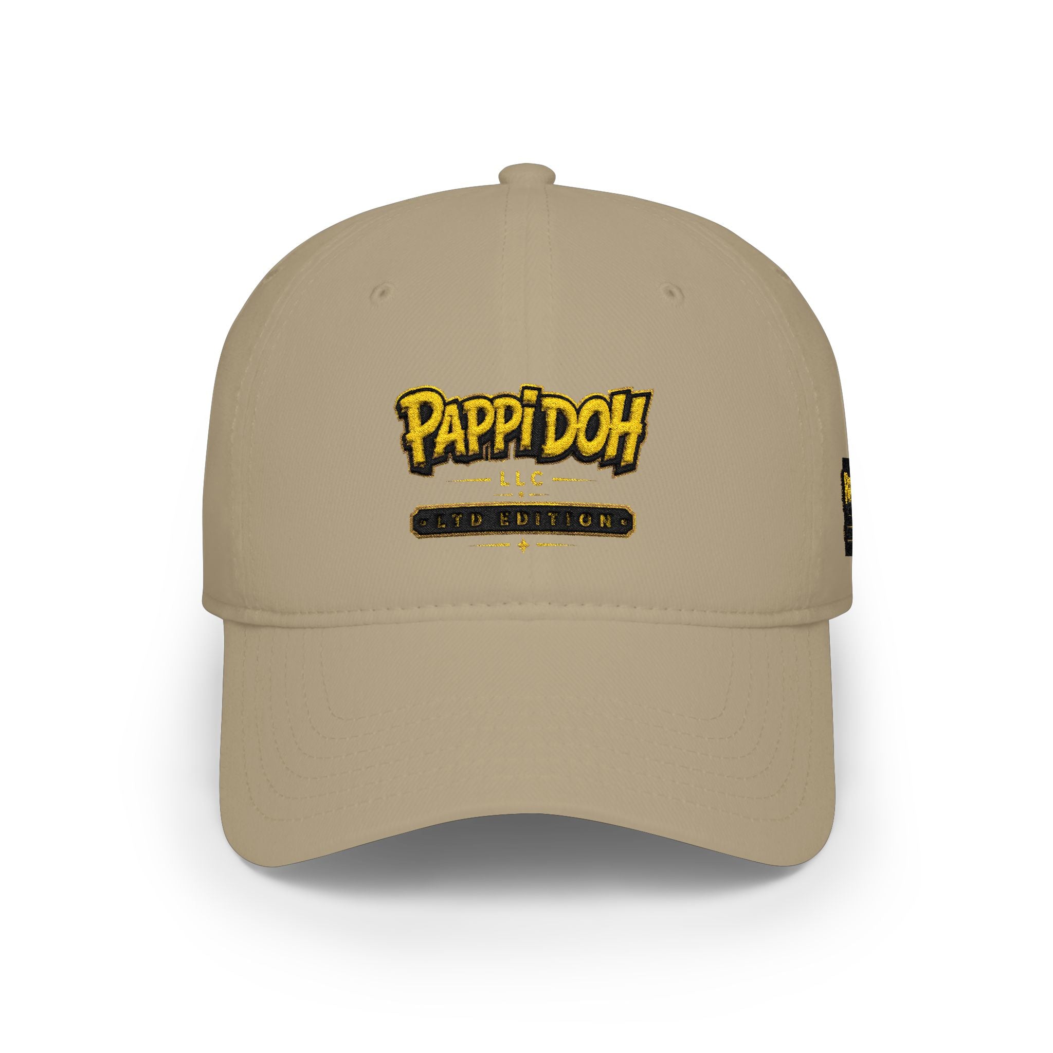 Pappidoh Logo Low Profile Baseball Cap — Black & Gold Streetwear Trucker Hat