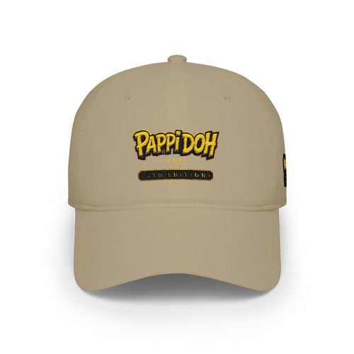 Pappidoh Logo Low Profile Baseball Cap — Black & Gold Streetwear Trucker Hat