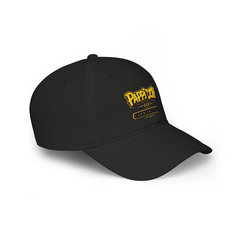 Pappidoh Logo Low Profile Baseball Cap — Black & Gold Streetwear Trucker Hat